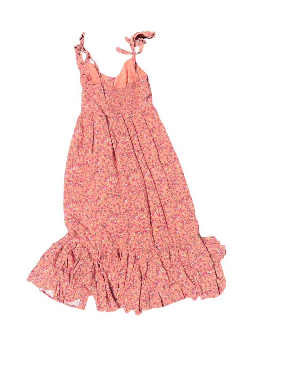 J.Crew Size 2 Coral Floral Tie Strap Smocked Ruffle Maxi Dress - Picture 3 of 3